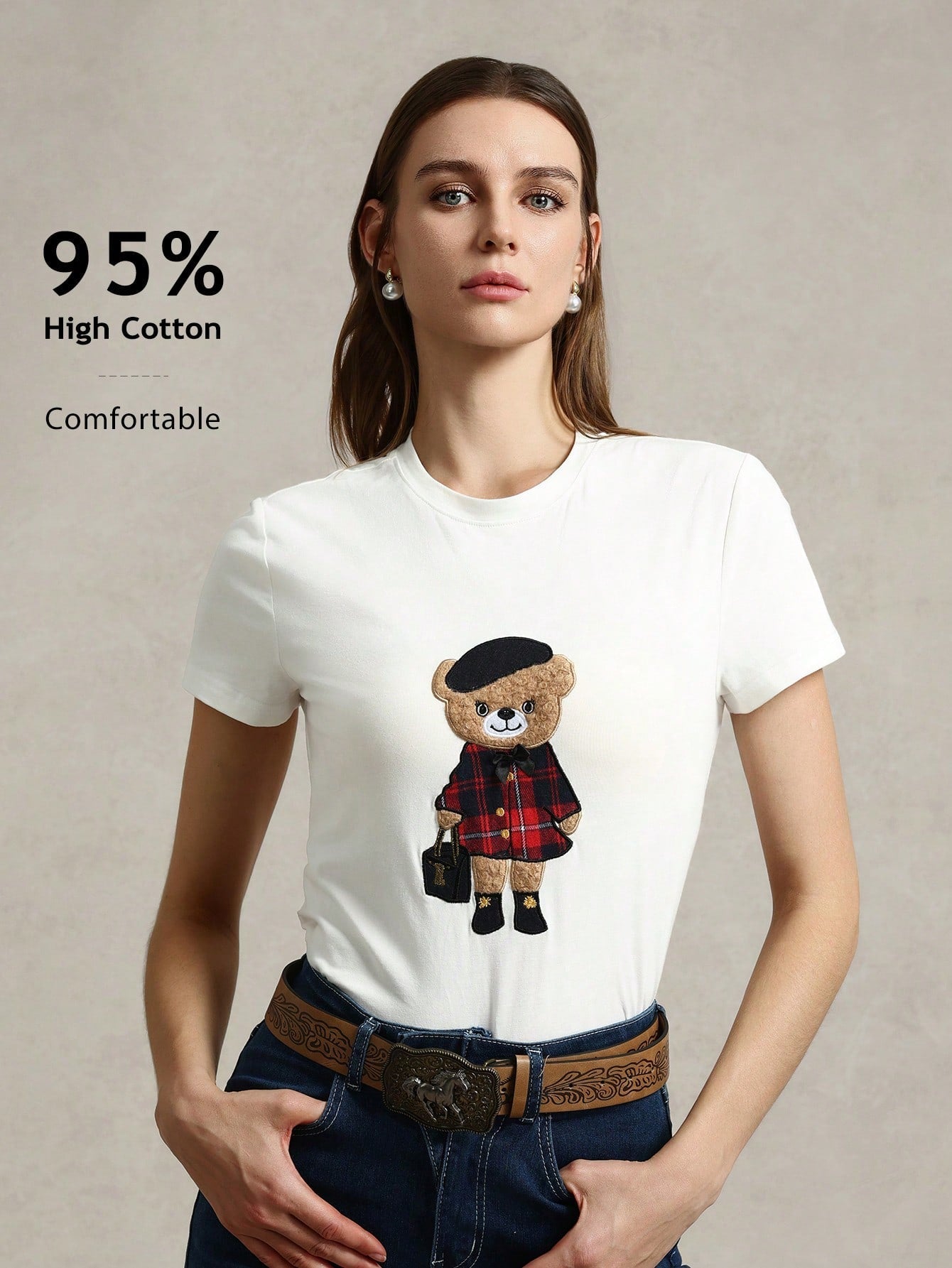 Casual Knit Crew Neck Short Sleeve Fitted Women T-Shirt shein