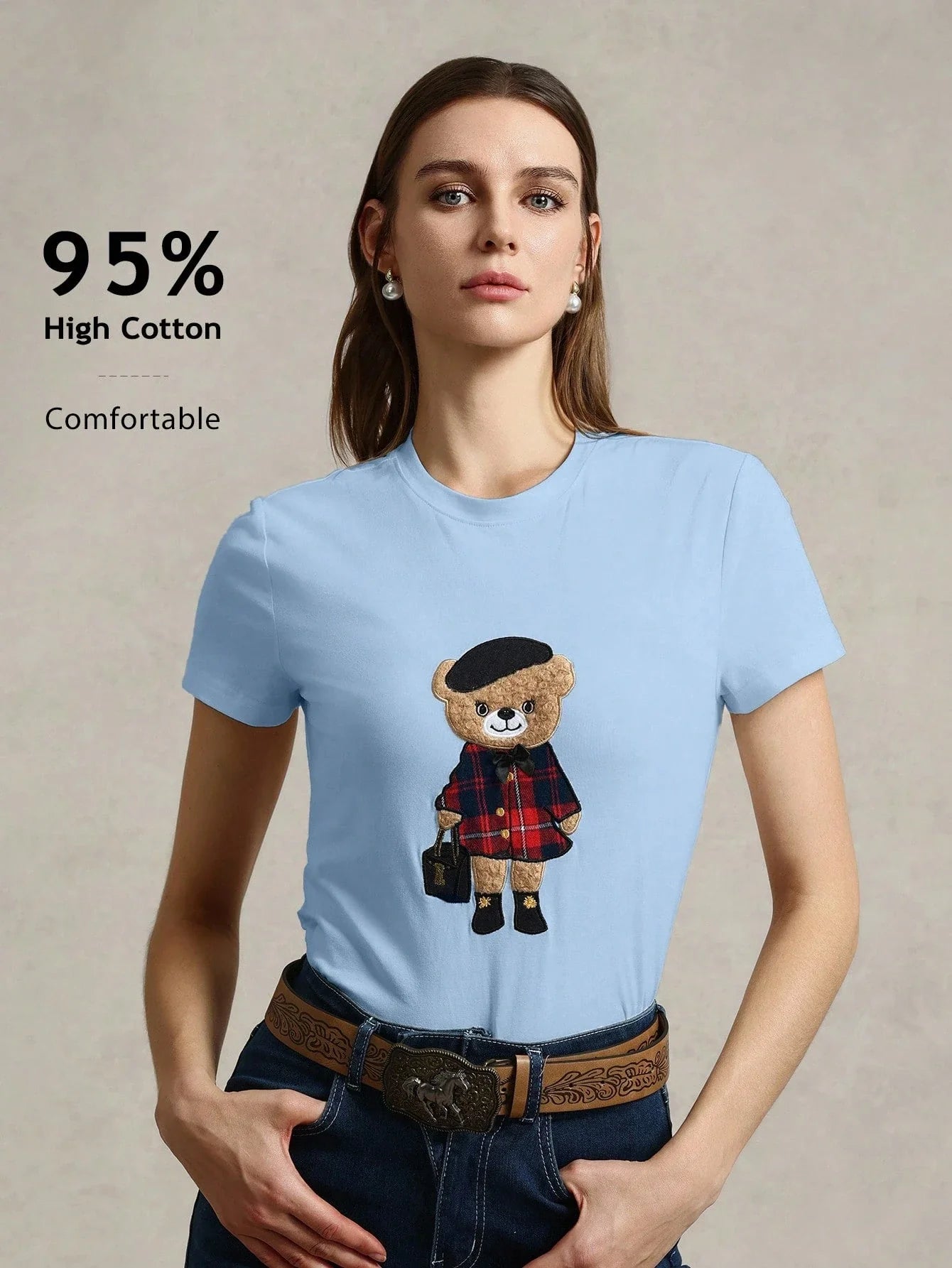 Casual Knit Crew Neck Short Sleeve Fitted Women T-Shirt shein