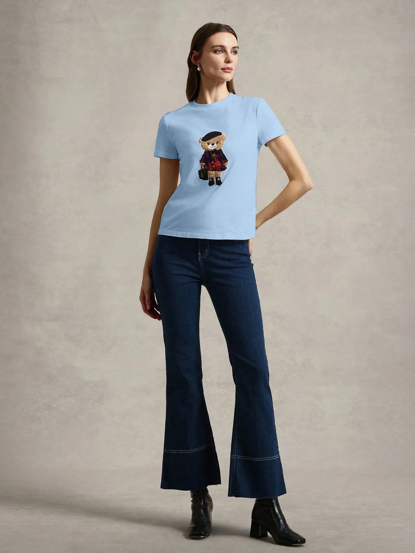 Casual Knit Crew Neck Short Sleeve Fitted Women T-Shirt shein