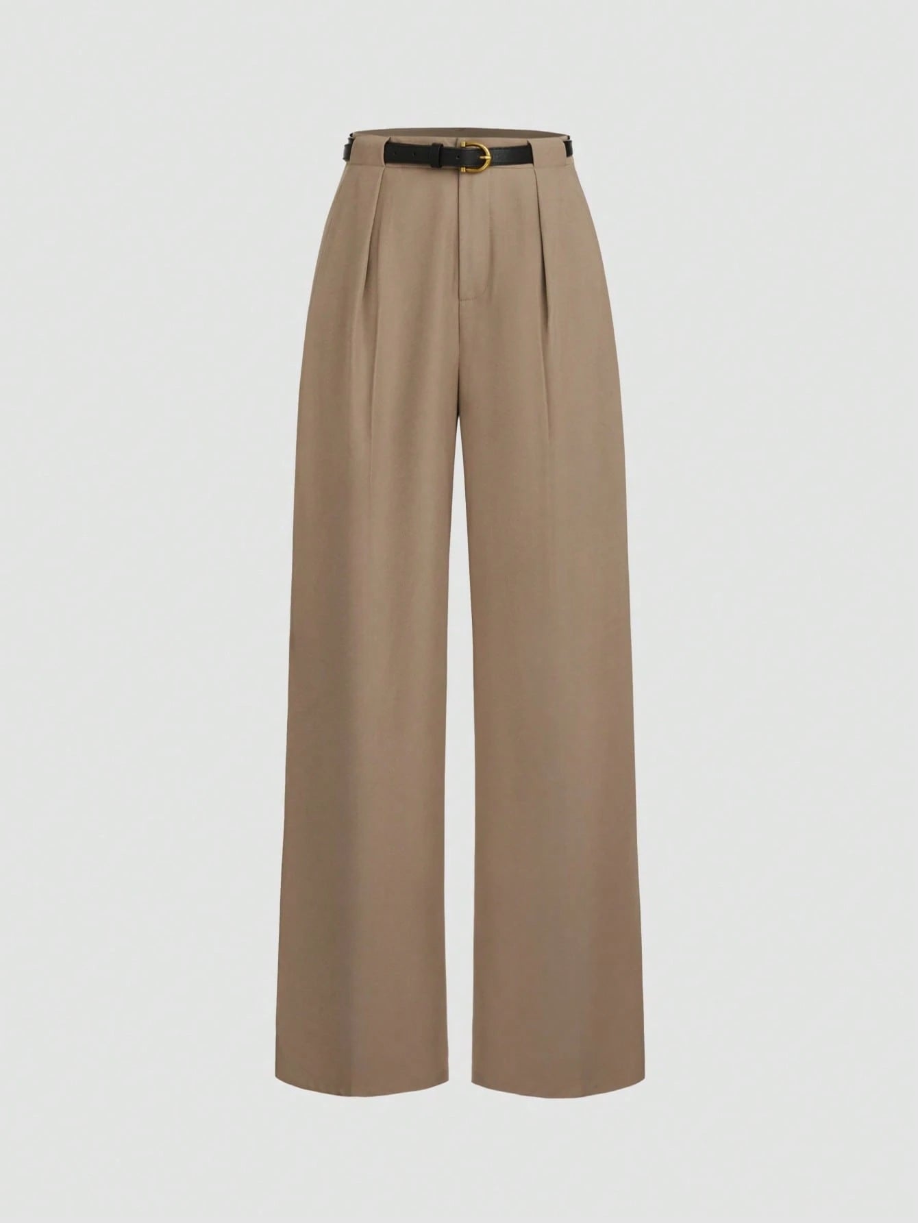Women's High-Waisted Loose Pleat Front Straight Leg Pants With Belt