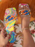 Chain Decor Clear Strap Slide Sandals shein