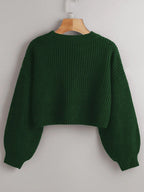 Chiquease Solid Drop Shoulder Crop Sweater shein