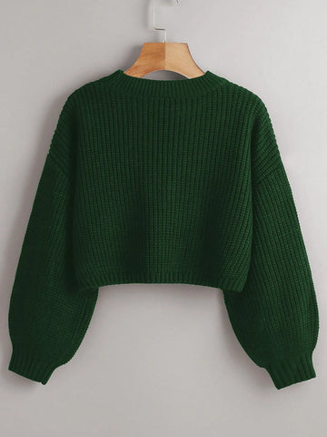 Chiquease Solid Drop Shoulder Crop Sweater