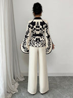 Tie-Up Waist Floral Print Splice Jacket And Matching Straight Loose Pants shein