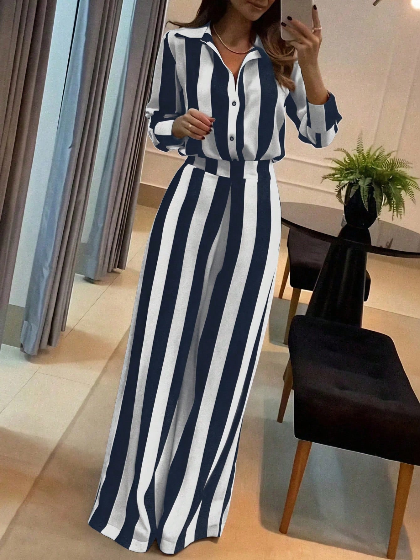 Geometric Floral Print Long Sleeve 2 Pieces Set