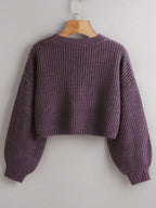 Chiquease Solid Drop Shoulder Crop Sweater shein