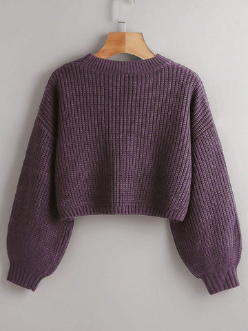 Chiquease Solid Drop Shoulder Crop Sweater