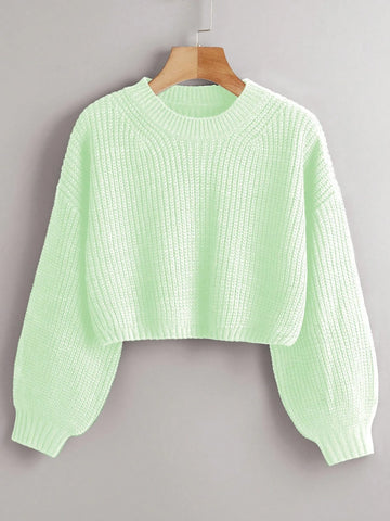 Chiquease Solid Drop Shoulder Crop Sweater