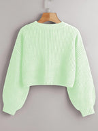 Chiquease Solid Drop Shoulder Crop Sweater shein