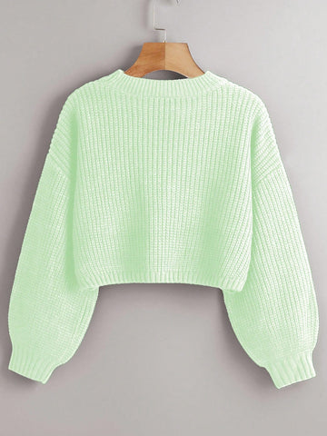 Chiquease Solid Drop Shoulder Crop Sweater