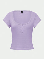 Chiquease Sweet Lace Trim Short Sleeve T-Shirt shein