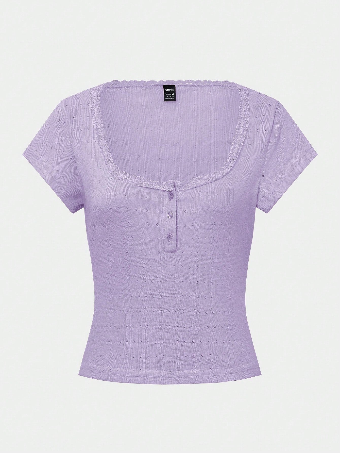 Chiquease Sweet Lace Trim Short Sleeve T-Shirt shein