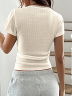 Chiquease Sweet Lace Trim Short Sleeve T-Shirt shein