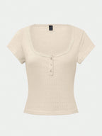 Chiquease Sweet Lace Trim Short Sleeve T-Shirt shein
