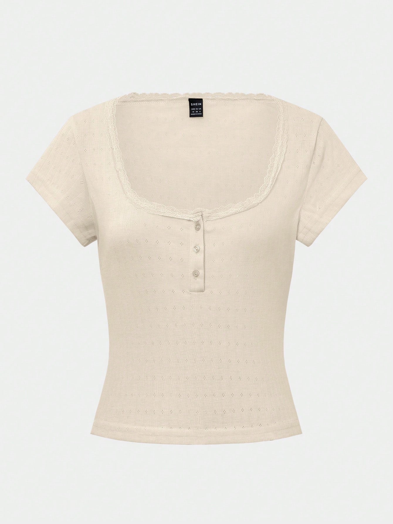 Chiquease Sweet Lace Trim Short Sleeve T-Shirt shein