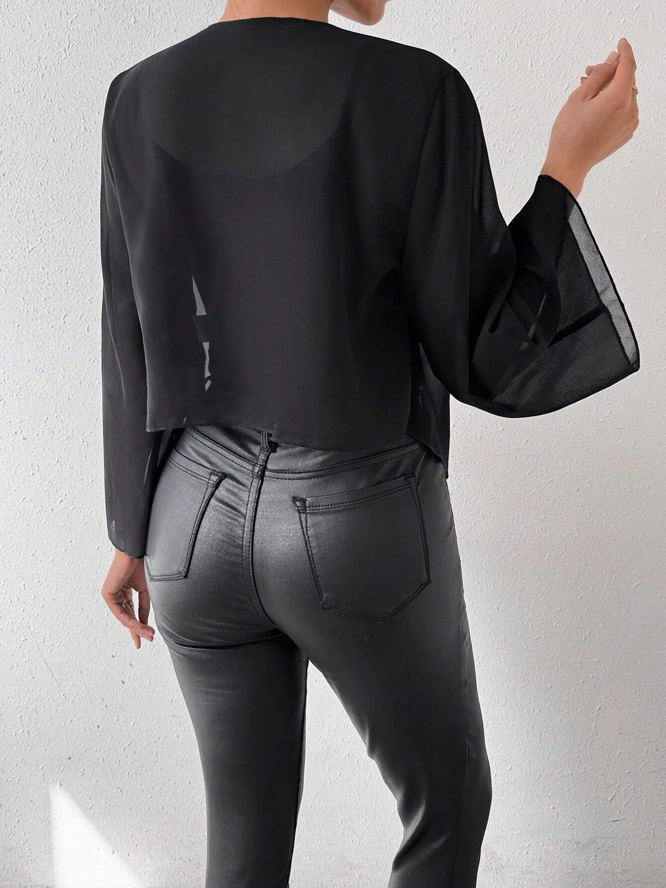 Chiquease Solid Color Bell Sleeve Jacket