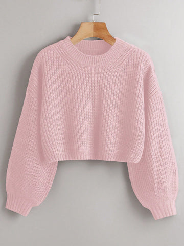 Chiquease Solid Drop Shoulder Crop Sweater