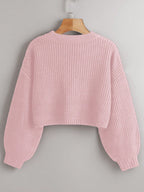 Chiquease Solid Drop Shoulder Crop Sweater shein