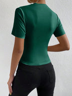 RosyDaze Ruched Mock Neck Tee shein
