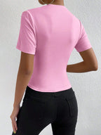 RosyDaze Ruched Mock Neck Tee shein