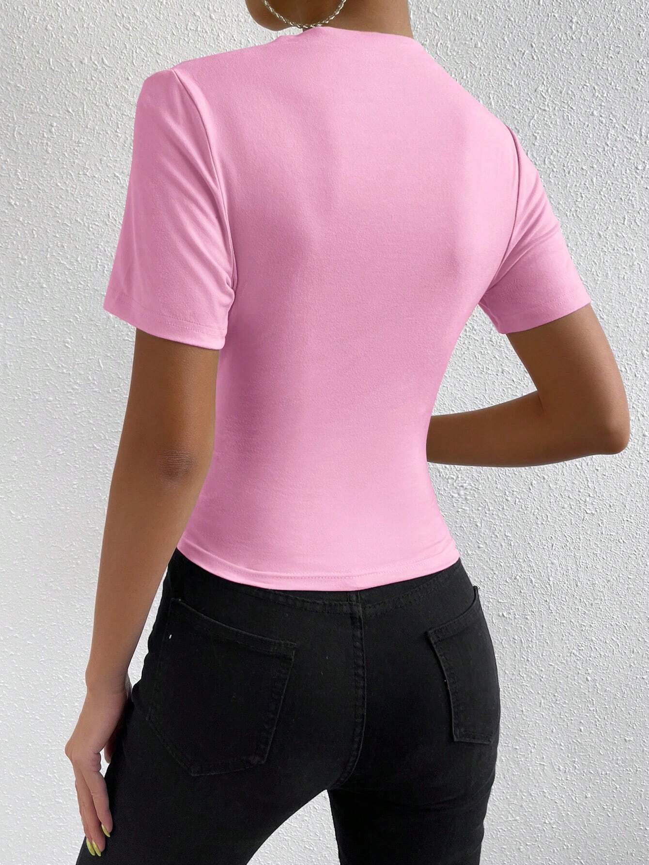 RosyDaze Ruched Mock Neck Tee shein