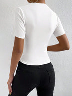 RosyDaze Ruched Mock Neck Tee shein