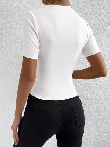 RosyDaze Ruched Mock Neck Tee