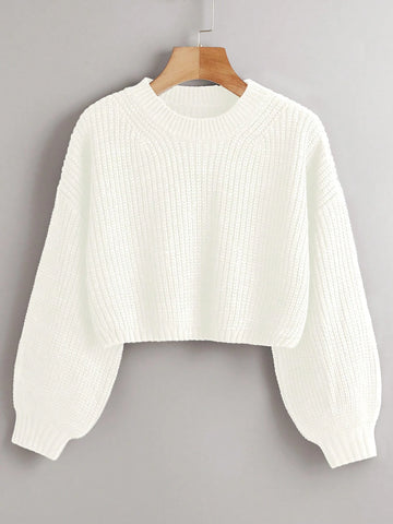 Chiquease Solid Drop Shoulder Crop Sweater