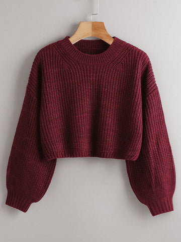 Chiquease Solid Drop Shoulder Crop Sweater