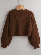 Chiquease Solid Drop Shoulder Crop Sweater shein