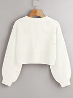 Chiquease Solid Drop Shoulder Crop Sweater shein