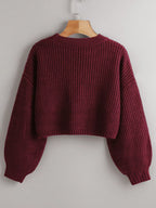 Chiquease Solid Drop Shoulder Crop Sweater shein