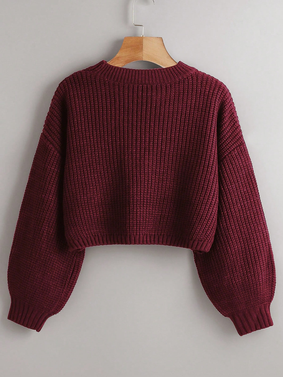 Chiquease Solid Drop Shoulder Crop Sweater shein
