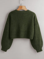 Chiquease Solid Drop Shoulder Crop Sweater shein