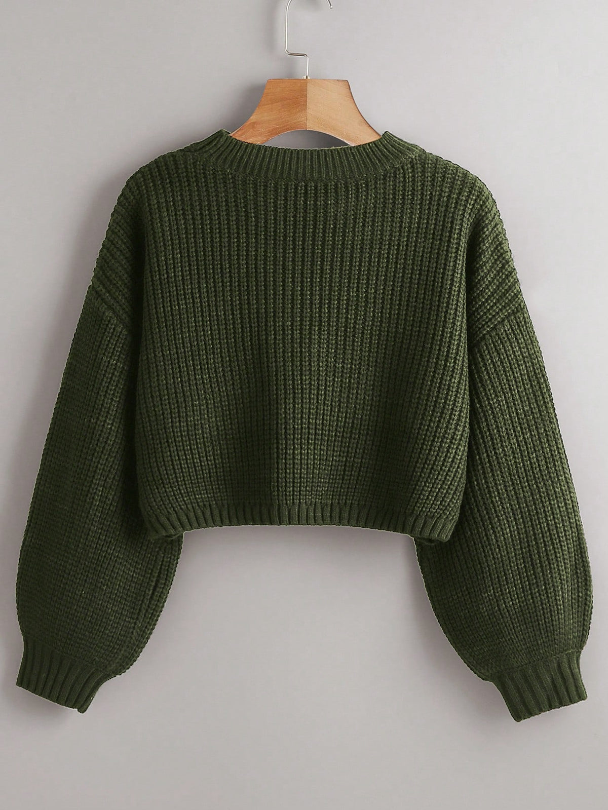 Chiquease Solid Drop Shoulder Crop Sweater shein