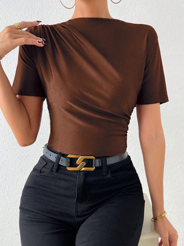 RosyDaze Ruched Mock Neck Tee