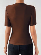 RosyDaze Ruched Mock Neck Tee shein