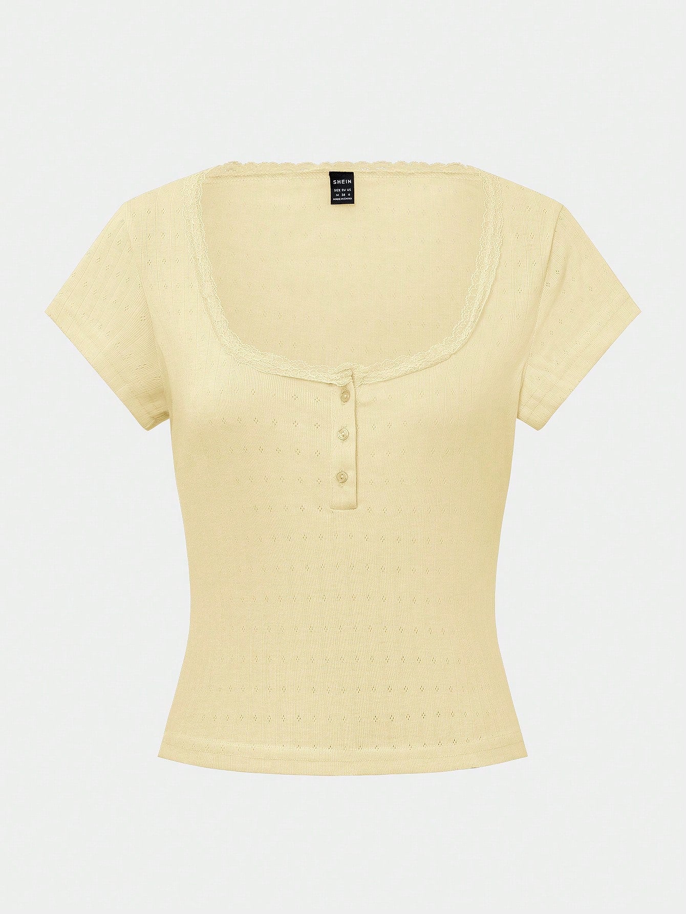 Chiquease Sweet Lace Trim Short Sleeve T-Shirt shein