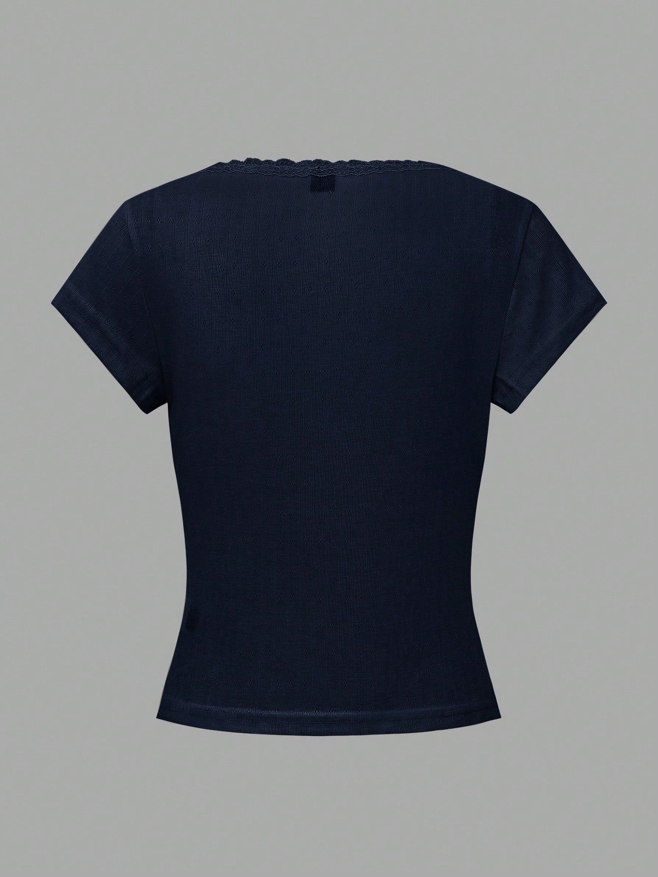 Chiquease Sweet Lace Trim Short Sleeve T-Shirt shein