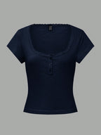Chiquease Sweet Lace Trim Short Sleeve T-Shirt shein