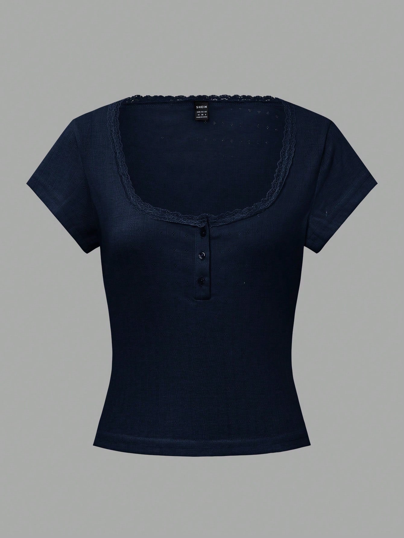 Chiquease Sweet Lace Trim Short Sleeve T-Shirt shein