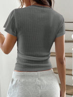 Chiquease Sweet Lace Trim Short Sleeve T-Shirt shein