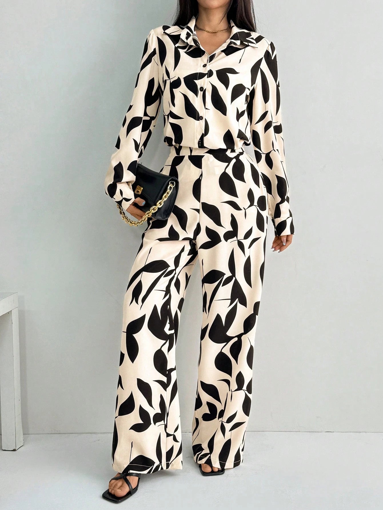 Geometric Floral Print Long Sleeve 2 Pieces Set