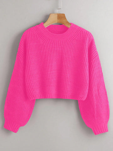 Chiquease Solid Drop Shoulder Crop Sweater