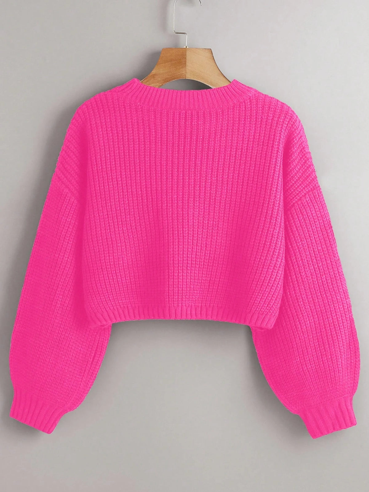 Chiquease Solid Drop Shoulder Crop Sweater shein