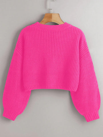 Chiquease Solid Drop Shoulder Crop Sweater