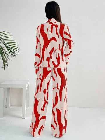 Geometric Floral Print Long Sleeve 2 Pieces Set