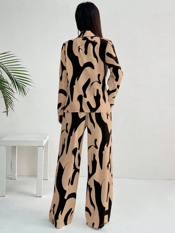Geometric Floral Print Long Sleeve 2 Pieces Set