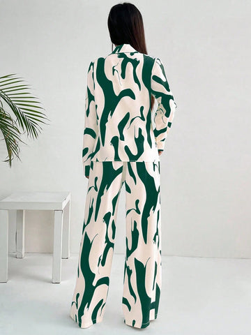 Geometric Floral Print Long Sleeve 2 Pieces Set