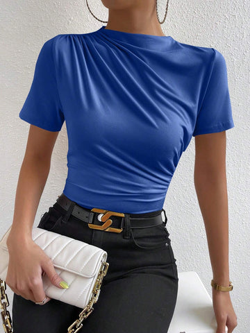 RosyDaze Ruched Mock Neck Tee